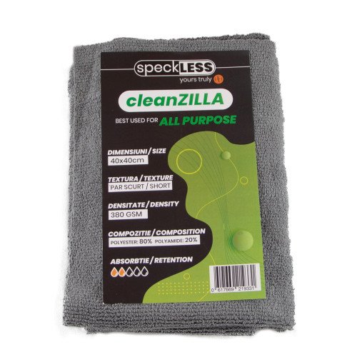 Laveta Microfibra Profesionala speckLESS cleanZILLA, Gri, 380 GSM, 40x40cm Laveta Microfibra Profesionala speckLESS cleanZILLA, Gri, 380 GSM, 40x40cm